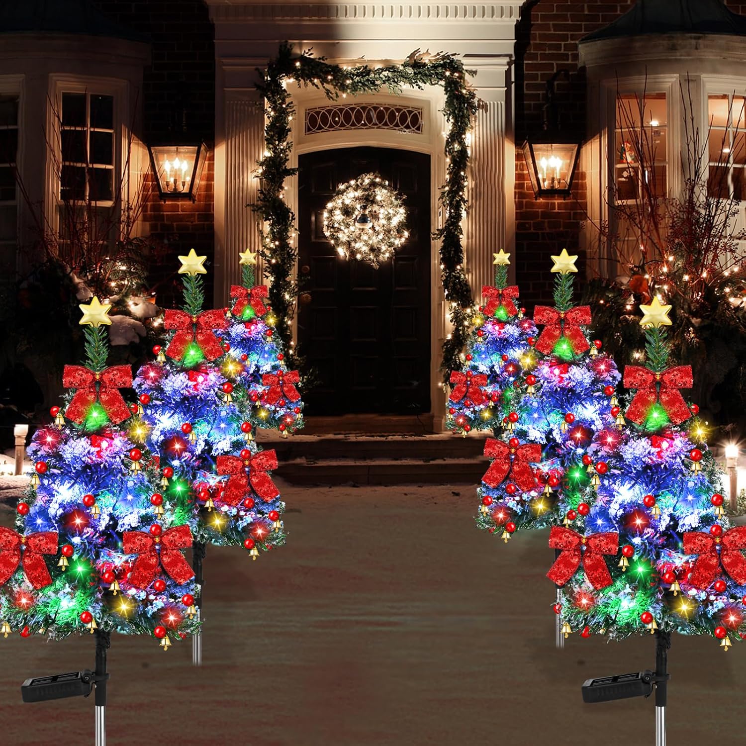 2pcs Solar Christmas Cedar Tree Lights Outdoor Lawn Ground Plug Patio Landscape Balcony Christmas