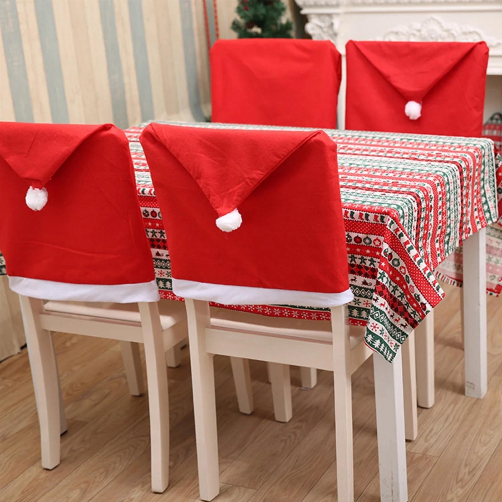 4pcs 12pcs Christmas Chair Covers Santa Hat Chair Covers Christmas Chair Back Covers