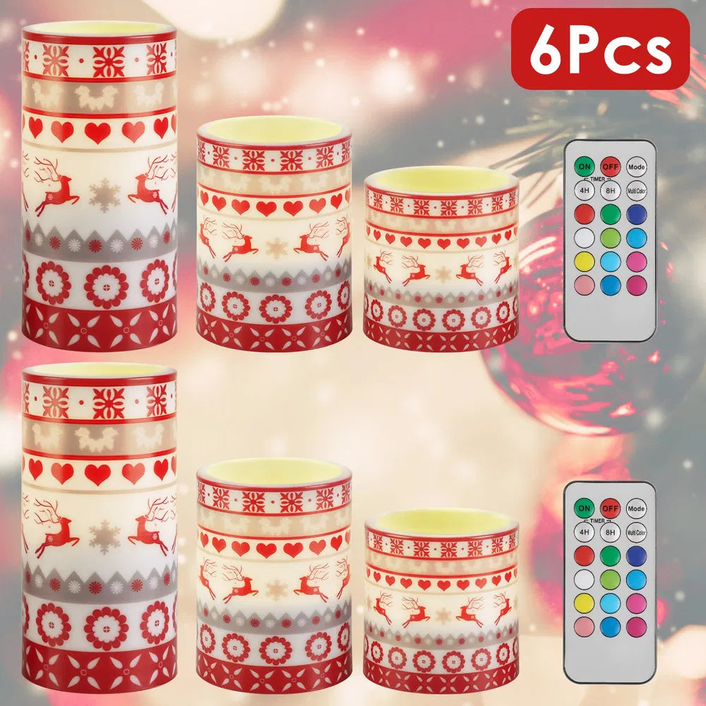 3Pcs/6Pcs/9Pcs Quantity Options Christmas Flameless LED Candles Deer Flickering Candle Lights Pillar Candles With 3 Lighting Modes Timer Remote Control