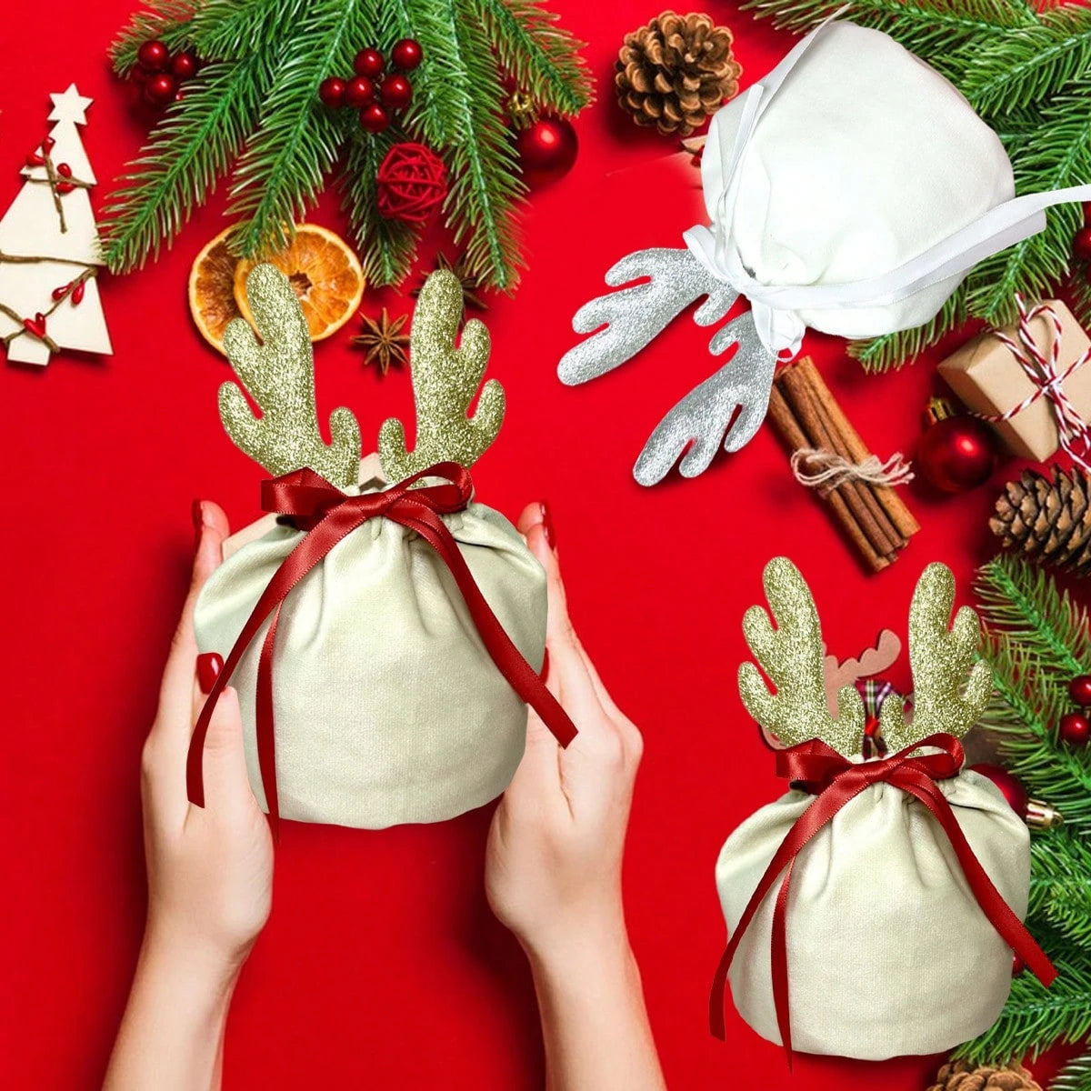 5 Pcs Christmas Gift Pouch Christmas Velvet Drawstring Bag Christmas Treat Bags With Drawstring Christmas Drawstring Wrapping Bags For Jewelry Xmas Party Supplies