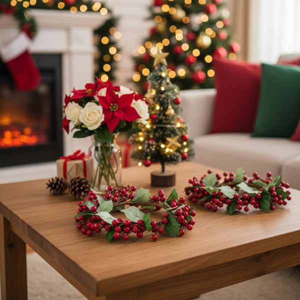 3PCS Set Christmas Door Wreath With Pine Cones & Greenery 13 Red Berry Holly Wreath For Holiday Home Decor FBA Shipment